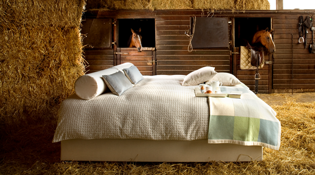 Voor de productie van Lavital bedden wordt alleen gebruik gemaakt van milieuvriendelijke materialen. Een bed in een paardenstal. 